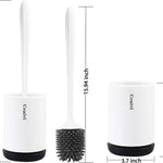 Silicone toilet brush and holder set for deep bathroom cleaning with flexible non-scratch bristles and modern hygienic design.