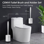 Silicone toilet brush and holder set for deep bathroom cleaning with flexible non-scratch bristles and modern hygienic design.