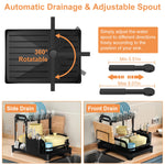 2-tier rustproof dish drying rack with drainboard, utensil holder, cup rack, and cutting board organizer for kitchen countertops.