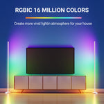 RGBIC smart LED corner floor lamp with app control, customizable colors, music sync effects, and modern ambient lighting for bedrooms and living rooms.