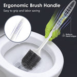 Silicone toilet brush and holder set for deep bathroom cleaning with flexible non-scratch bristles and modern hygienic design.