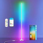 RGBIC smart LED corner floor lamp with app control, customizable colors, music sync effects, and modern ambient lighting for bedrooms and living rooms.