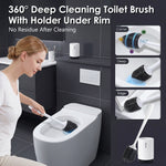 Silicone toilet brush and holder set for deep bathroom cleaning with flexible non-scratch bristles and modern hygienic design.
